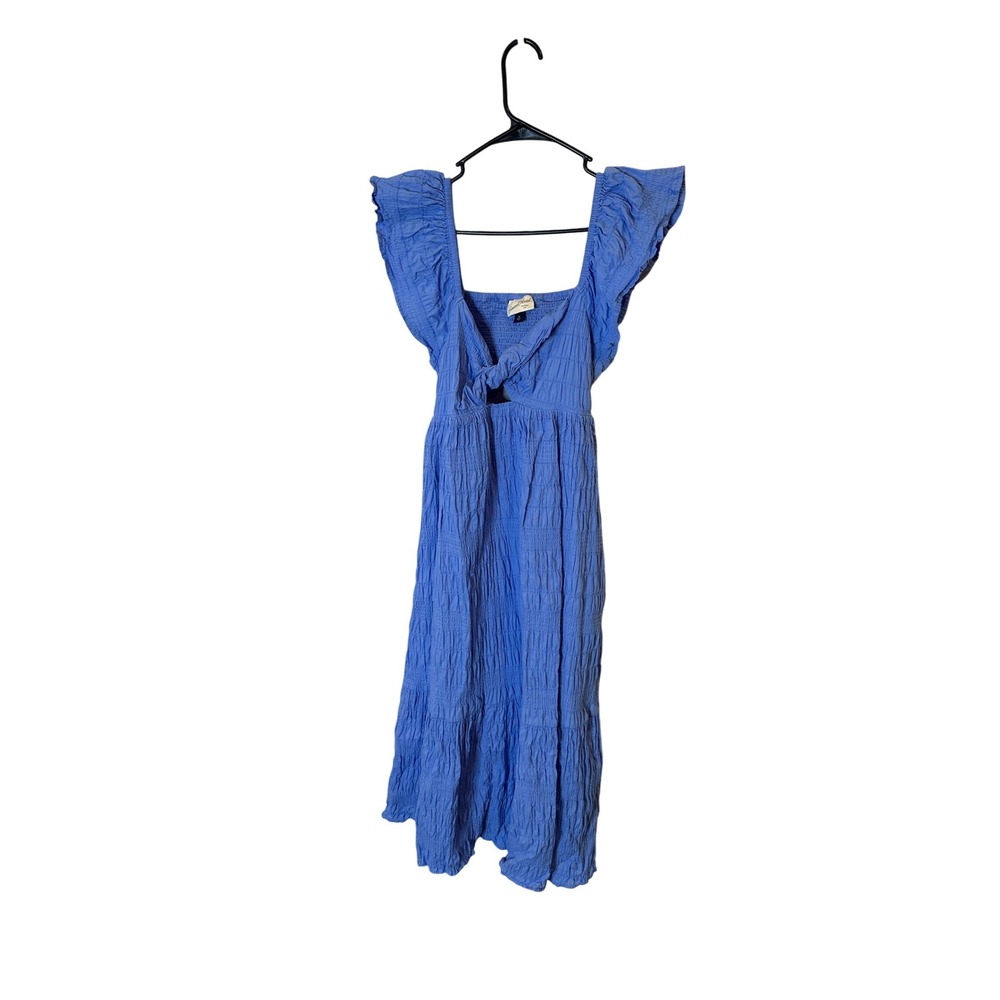 Universal Thread Womens Periwinkle Blue Seersucker Midi Dress Ruffle Cutout M